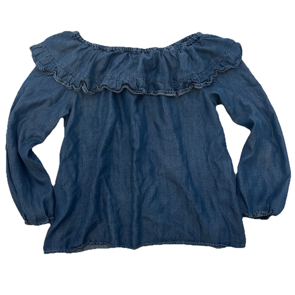 Altar’d State Off Shoulder Denim Blouse Oversized Flowy Ruffle Women’s Size S - Picture 8 of 9